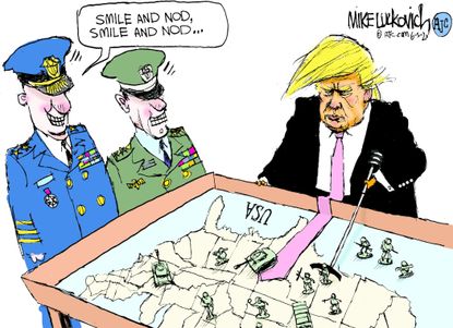 Political Cartoon U.S. Trump army protesters