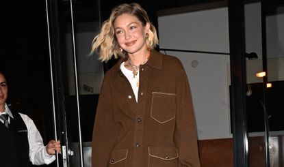 Gigi Hadid wearing a teddy jacket in NYC