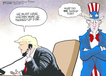 Political cartoon U.S. Trump fallen soldier