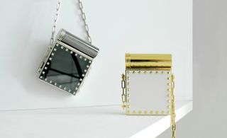 Two bags in the style of enamelled metal minaudières