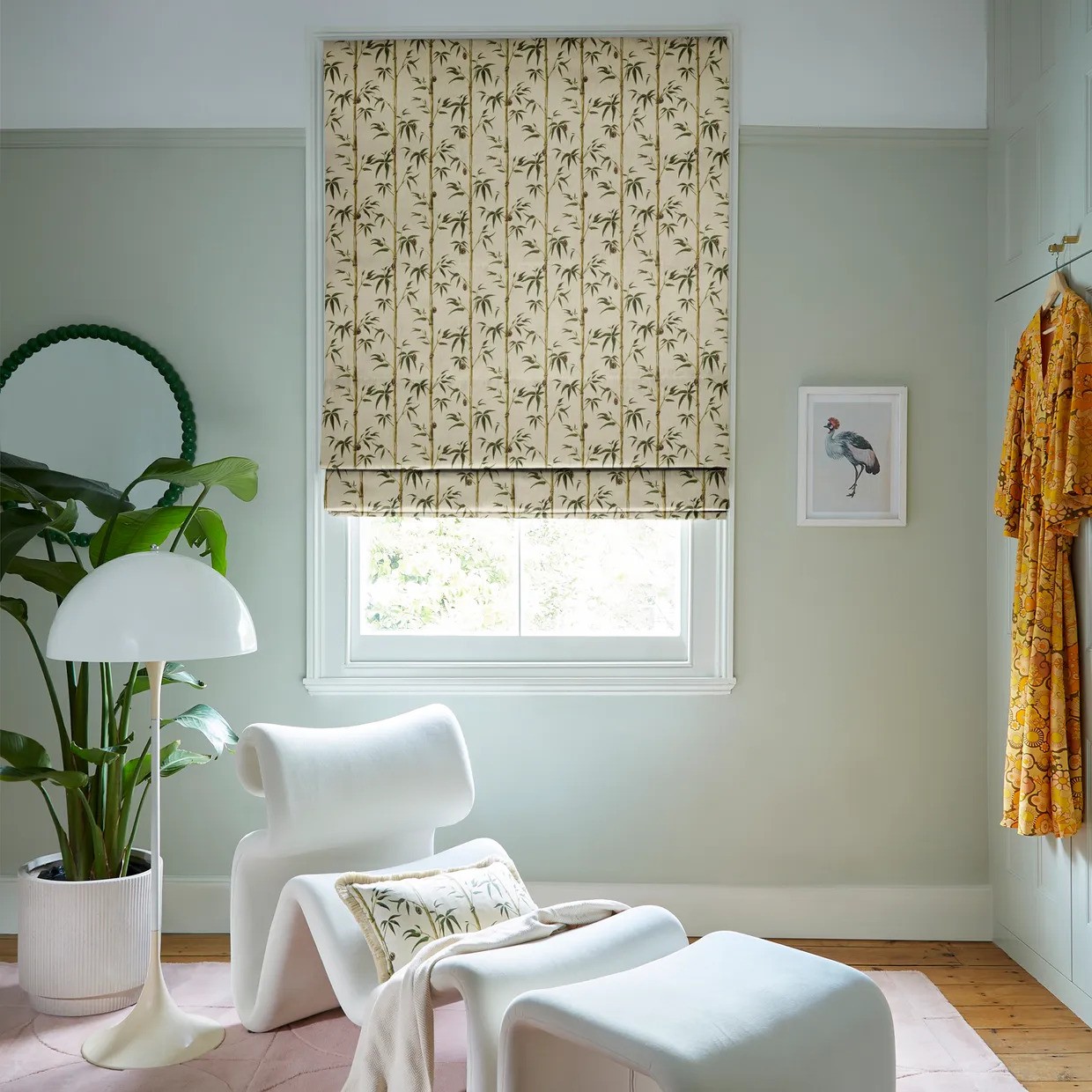 Bamboo pattern blind with light green walls