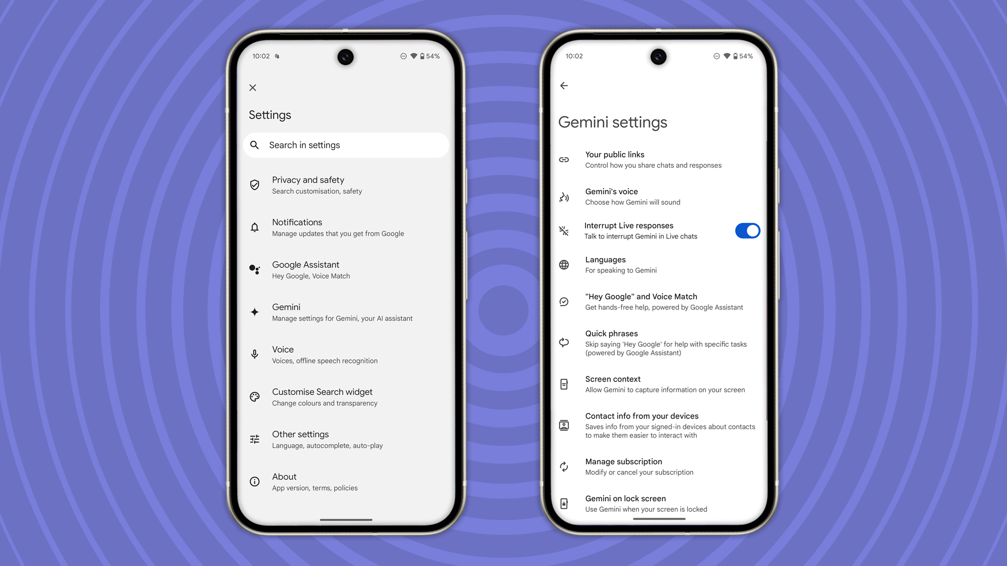 Gemini settings in Android