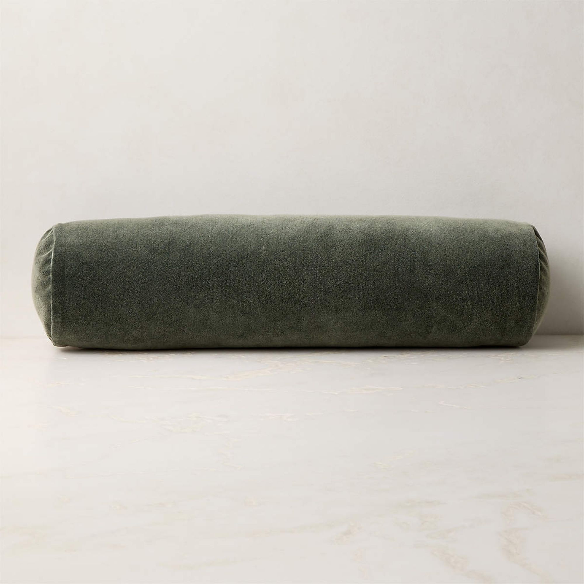 Encino Smoked Green Organic Cotton Stonewashed Velvet Bolster Throw Pillow