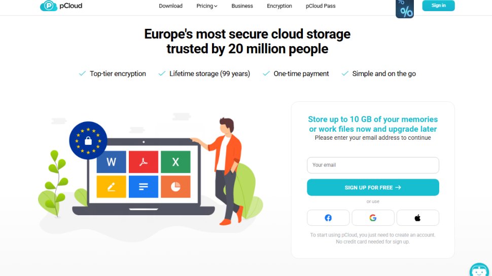 Website screenshot of pCloud (August, 2025)