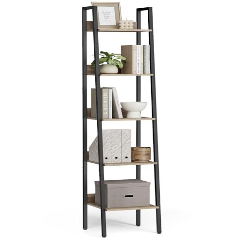 5-Tier Narrow Book Shelf (Camel Brown and Ink Black) 