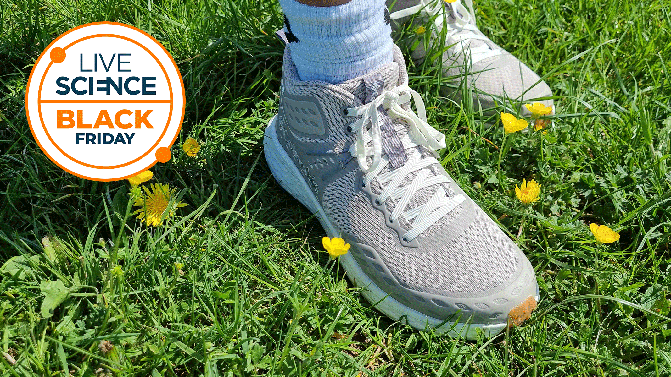 A LiveScience Black Friday Deals logo and a picture of the writer wearing her Columbia Konos TRS Outdry hiking shoes