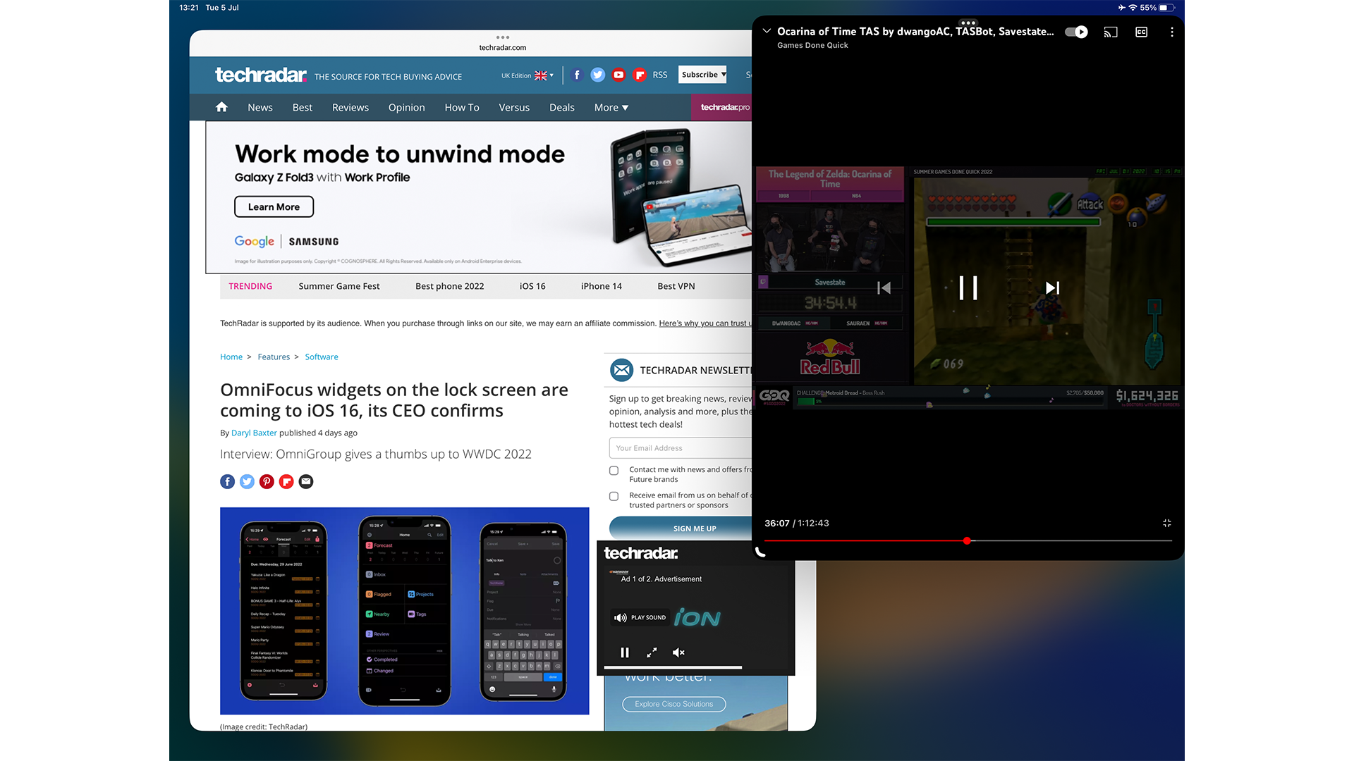 iPadOS 16 two windows in Stage Manager