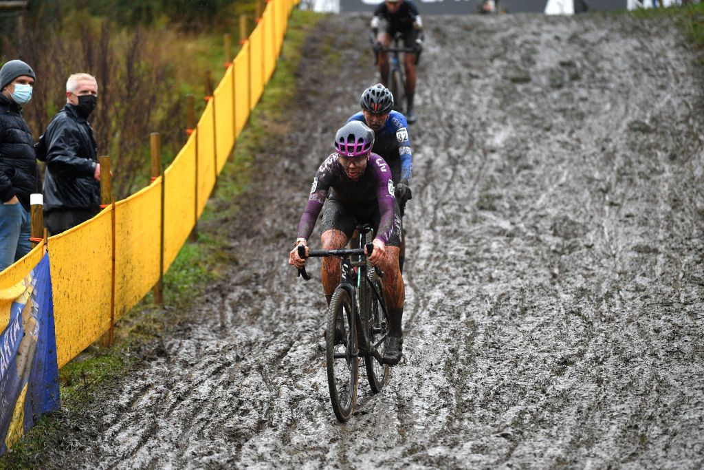 BOOM BELGIUM DECEMBER 04 Lotte Kopecky of Belgium and Team Liv Racing competes on a muddy sector during the 7th Superprestige Cyclocross Boom 2021 Womens Elite SPBoom Superprestige2022 on December 04 2021 in Boom Belgium Photo by Luc ClaessenGetty Images