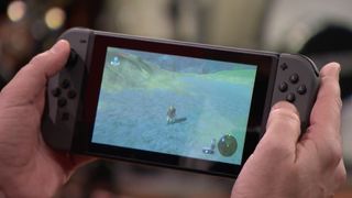 Zelda being played on an original Nintendo Switch