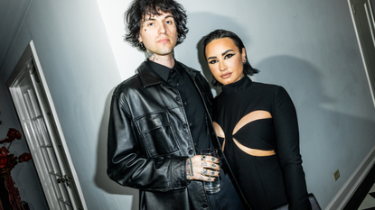 Jordan Lutes and Demi Lovato at the intimate dinner held by Eli Mizrahi of Mônot on April 23, 2023 in Los Angeles, California.