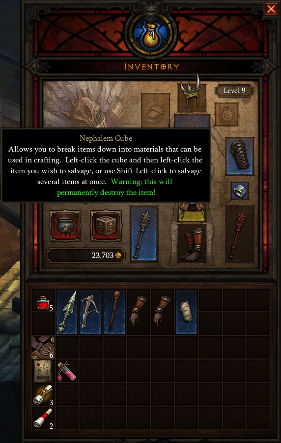 The inventory houses the Nephalem Cube which is needed for forging.