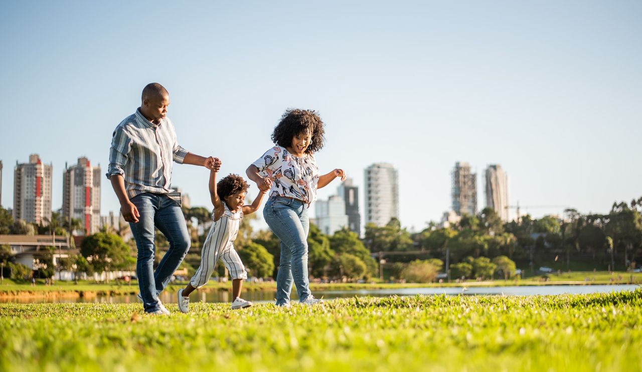 A family enjoying a day out in the park