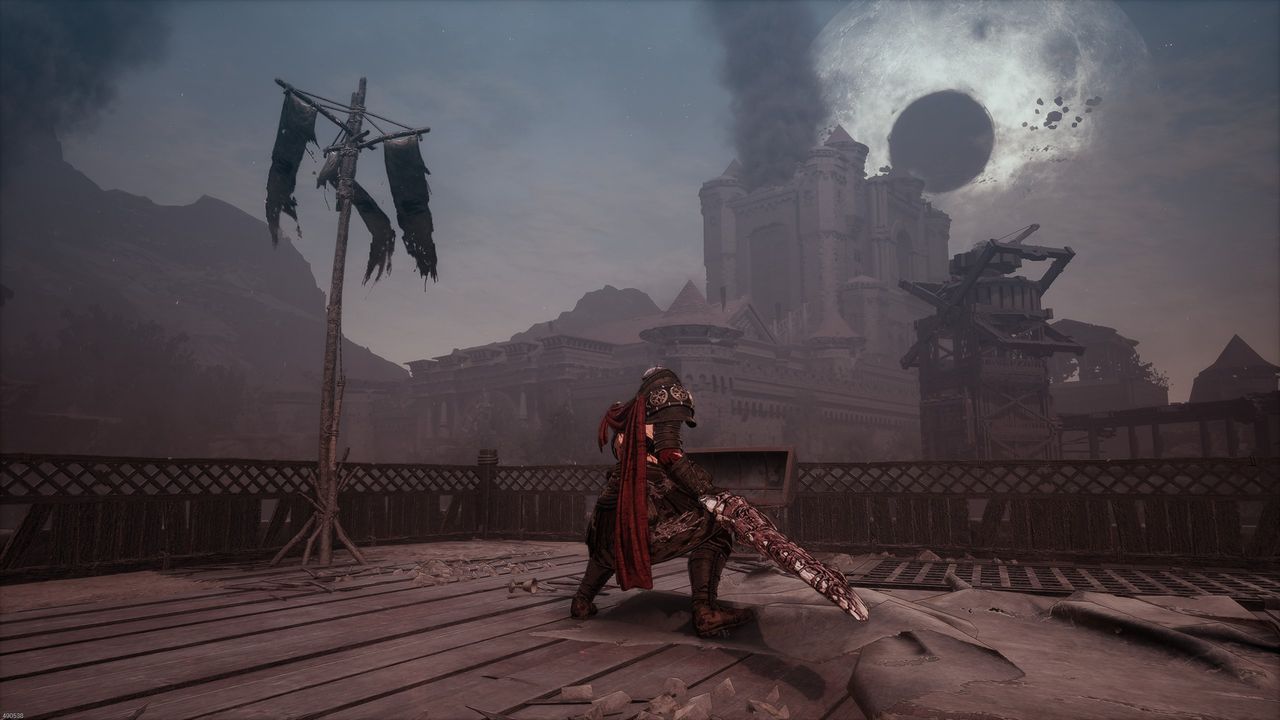 The First Berserker: Khazan review - Khazan looking up at a citadel