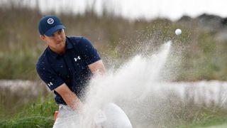 Jordan Spieth hitting out of a bunker at RBC Heritage