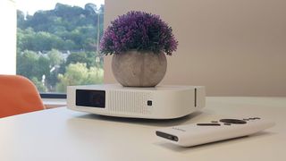 Xgimi Elfin projector front view blending with the home decor