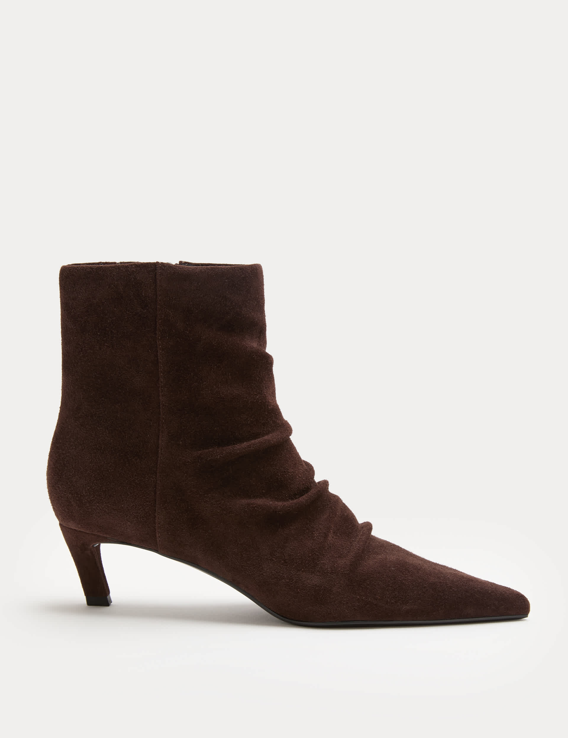 Suede Ruched Kitten Heel Pointed Ankle Boots