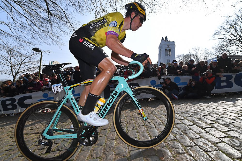 Wout Van Aert (Jumbo-Visma) climbs the Kemmelberg during Gent-Wevelgem