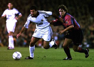Luis Figo in action for Real Madrid against former club Barcelona at Camp Nou in October 2000.