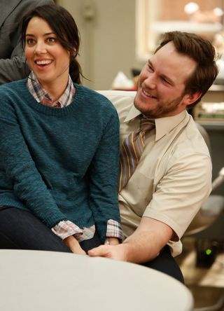 Aubrey Plaza and Chris Pratt.