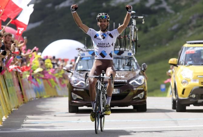 Christophe Riblon (AG2R La Mondiale) celebrates his victory on the Passo Pordoi, the Tour of Poland's queen stage