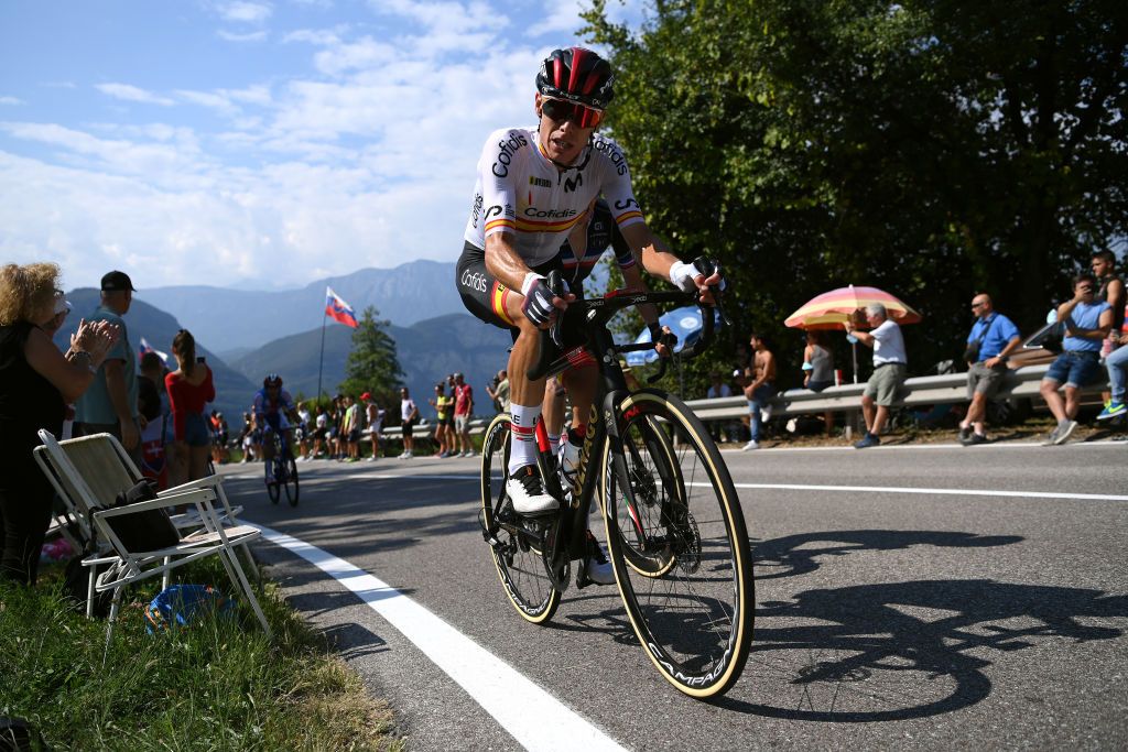 TRENTO ITALY SEPTEMBER 12 David De La Cruz Melgarejo of Spain competes during the 27th UEC Road Cycling European Championships 2021 Elite Mens Road Race a 1792km race from TrentoPiazza Duomo to TrentoPiazza Duomo UECcycling on September 12 2021 in Trento Italy Photo by Justin SetterfieldGetty Images