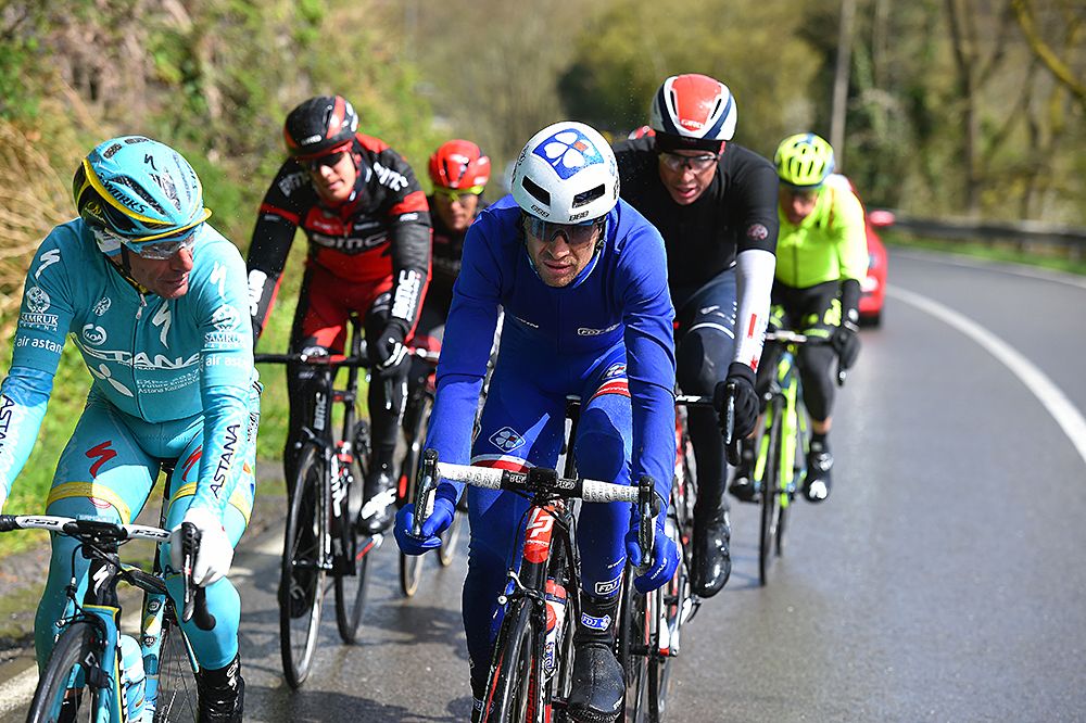 Paolo Tiralongo bundled up at Liege-Bastogne-Liege
