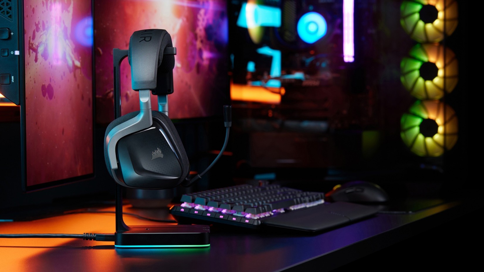 Corsair headphones on desk