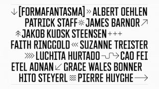 Names of artists who have recently shown at Serpentine, set in bespoke typeface Platanus designed by Hingston Studio