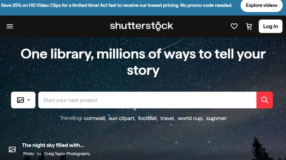 Website screenshot of Shutterstock (July, 2025)