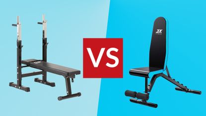Flat weight bench versus adjustable weight bench: pictured here, a flat bench on the left and an adjustable bench on the right 