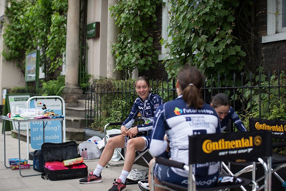 Poitou-Charentes.Futuroscope.86 Cycling Team riders prepare for the Aviva Women's Tour 2016 - Stage 3