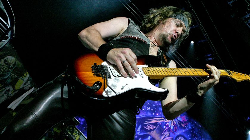 Adrian Smith, guitarist of heavy metal band Iron Maiden performing during OZZFEST 2005 on July 19, 2005 in Camden, New Jersey 