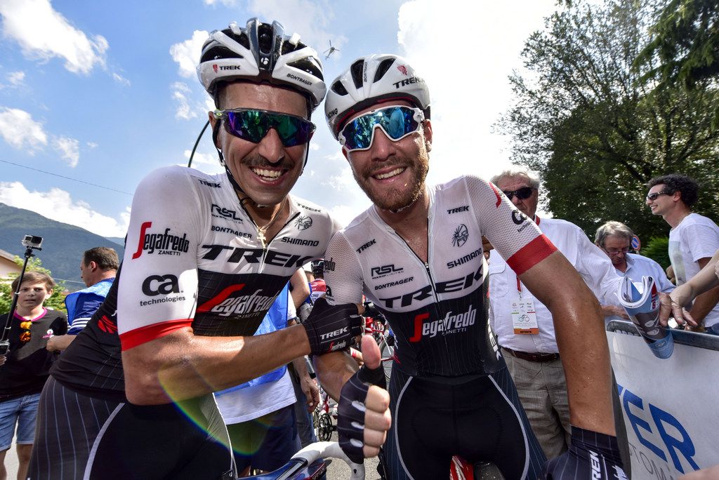 Eugenio Alafaci and Giacomo Nizzolo (Trek-Segafredo) post-race