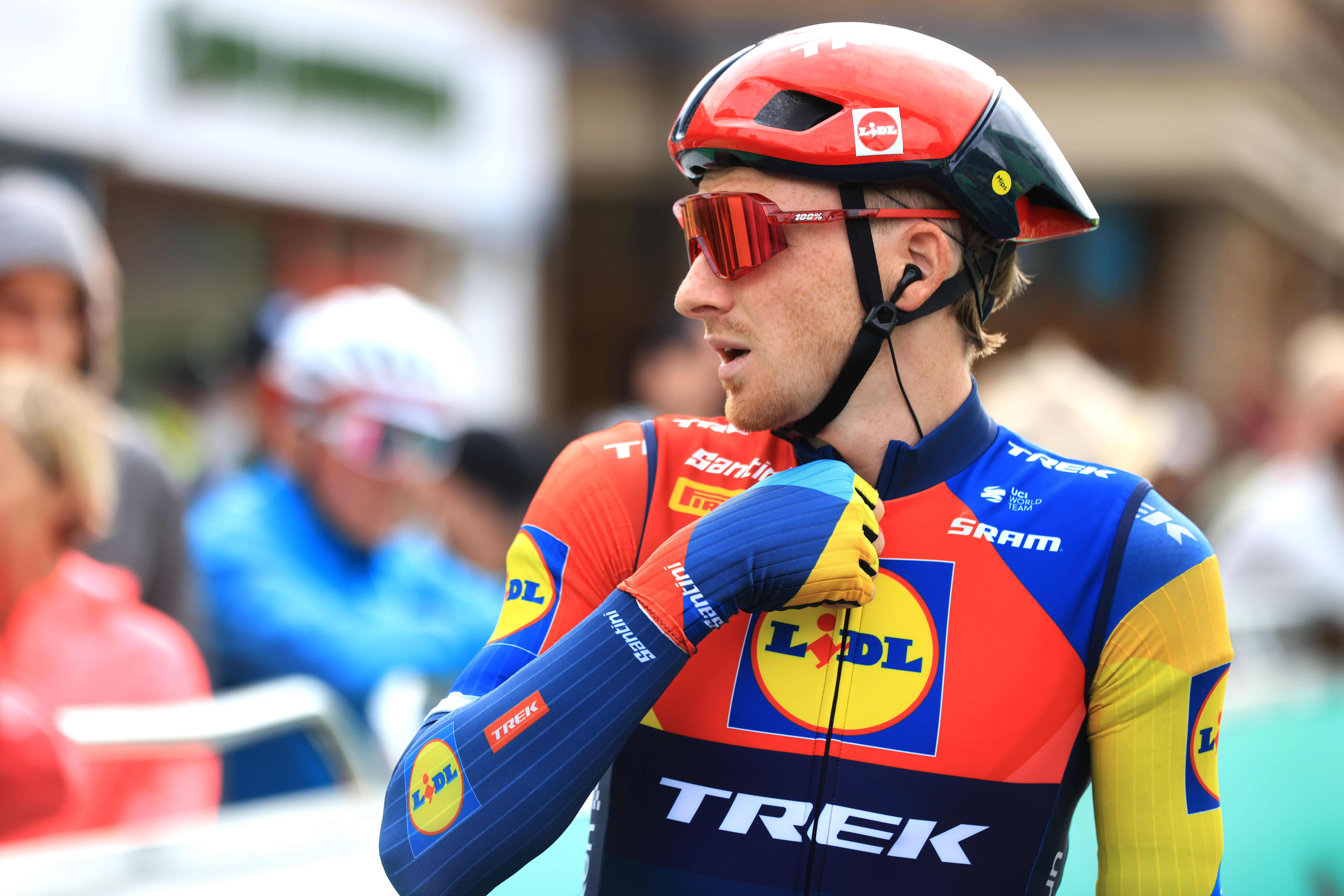 Tao Geoghegan Hart in Lidl-Trek kit at the Lloyds Tour of Britain