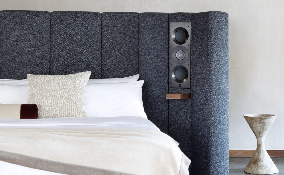 A closeup of the KEF x Savoir Seventy Five bed