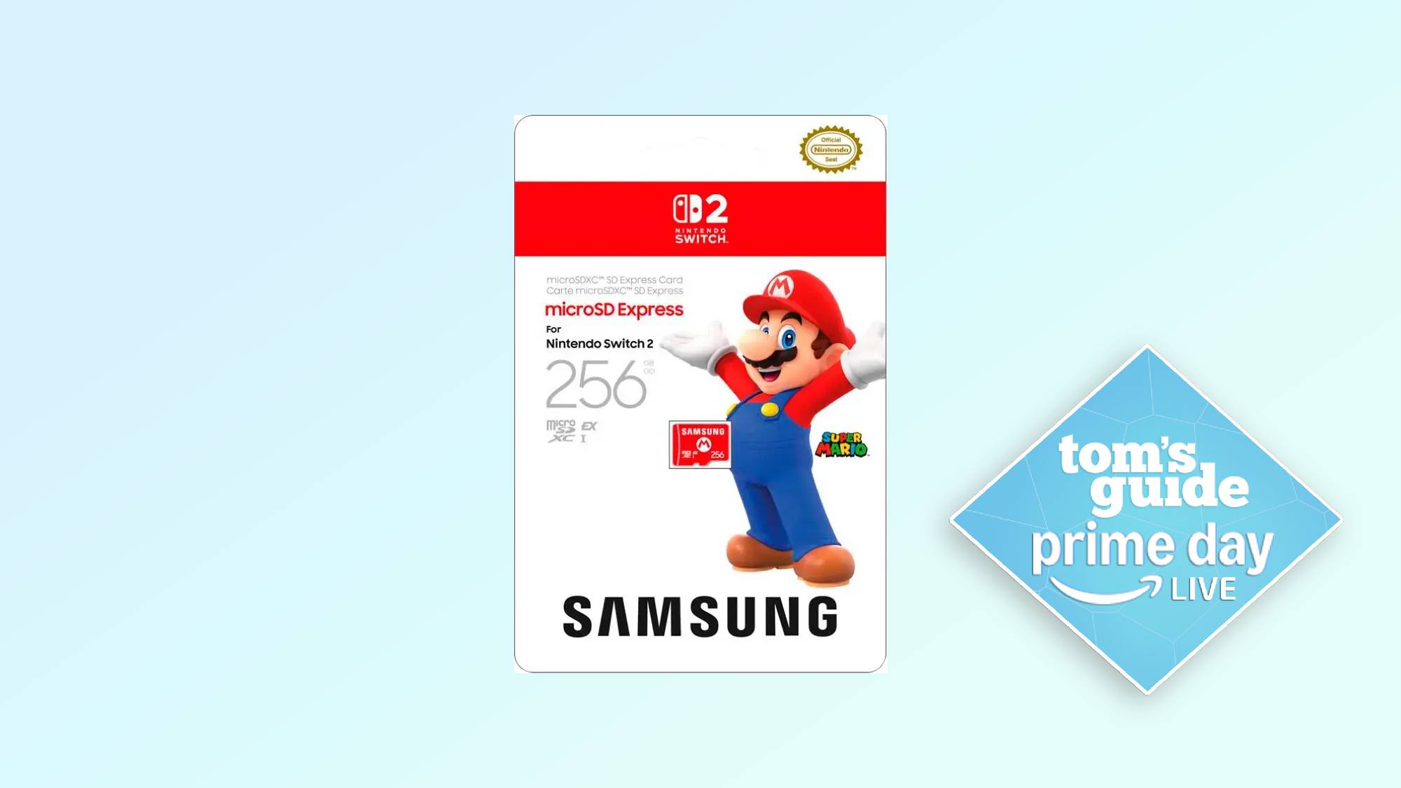 Samsung microSD card package with Tom's Guide Prime Day Live badge