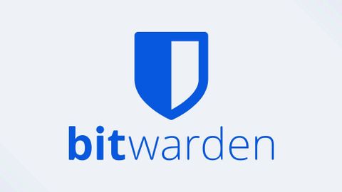 Bitwarden logo in blue against a light gray background.