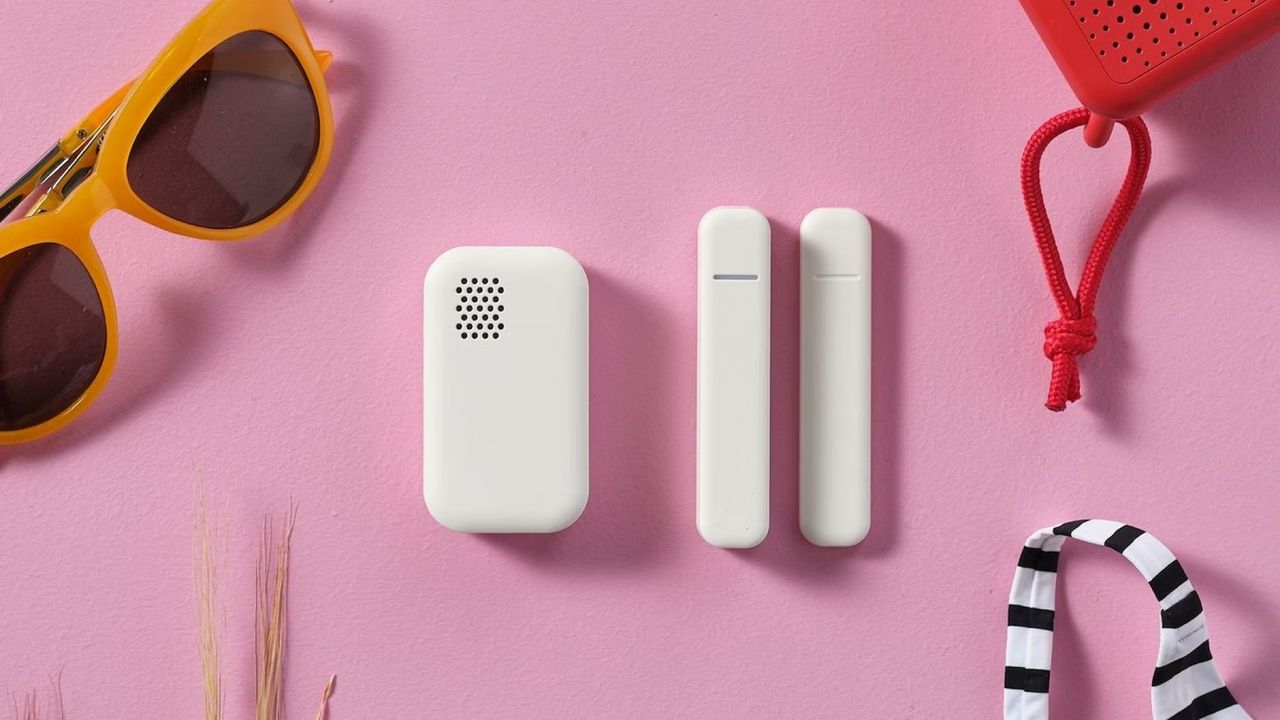 IKEA&#039;s new smart sensors together against a pink background