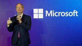 Microsoft president Brad Smith delivers his speech at Microsoft's French headquarters in Issy-les-Moulineaux, south of Paris, on May 13, 2024. 