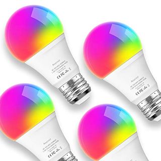 Smart Lights Led Bulb Daylight Aoycocr(6500K) 7.5W A19 - Medium Screw Base (E26) - 750 Lumens(65W equiv.) - Dimmable - RGB Color Changing - Voice Control - No Hub Required - UL Listed - 4 Pack