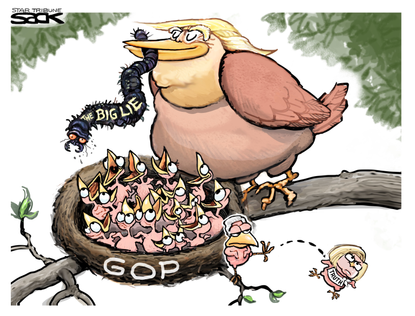 Political Cartoon U.S. trump liz cheney big lie gop
