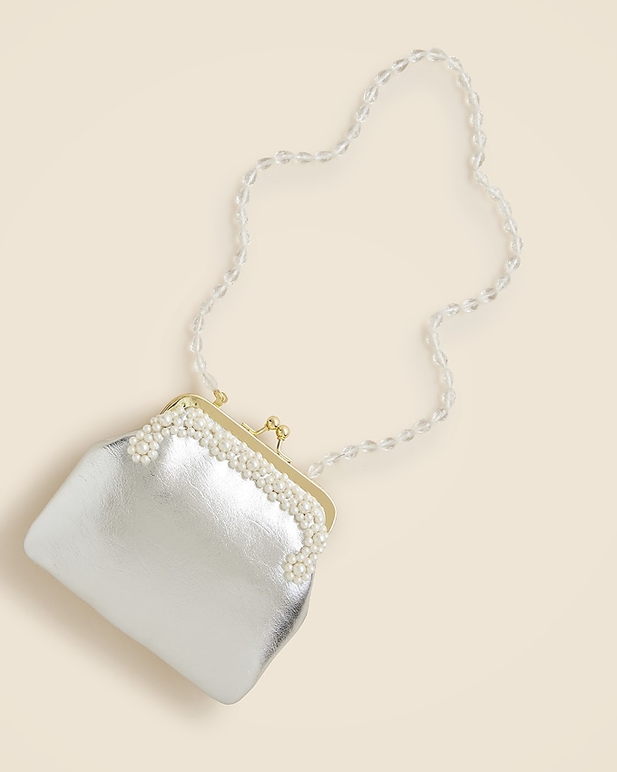 Girls' Pearl-Embellished Coin Purse With Beaded Strap