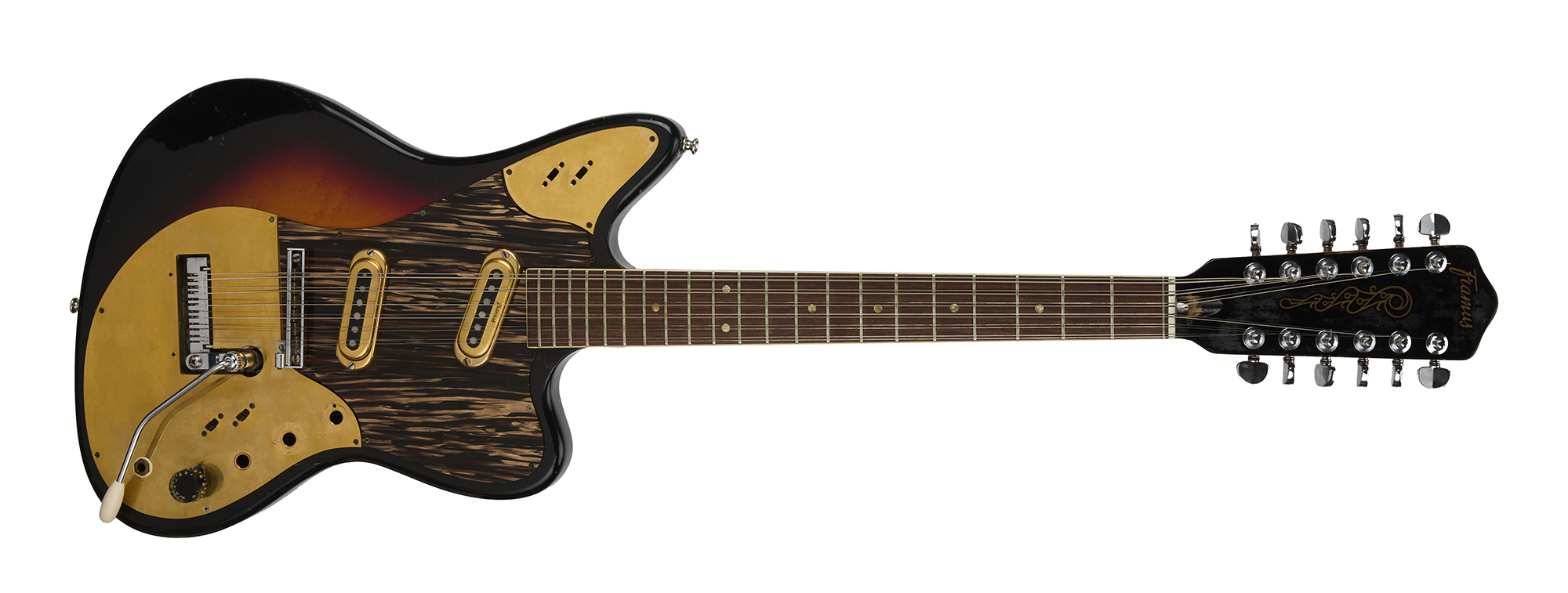 Joe Walsh&#039;s Barnstorm Album Giant Bohemoth 1966 Framus Strato Gold De Luxe 12-String Electric Guitar, Sunburst crop, an item in Julien&#039;s Auctions&#039; &amp;quot;Life&#039;s Been Good&amp;quot; auction