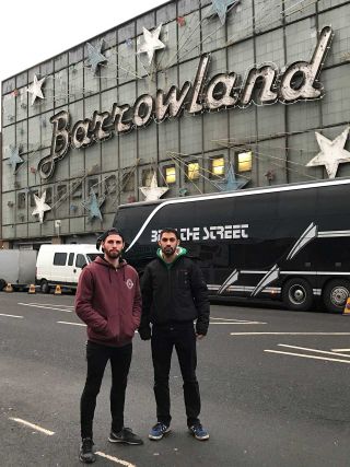 We arrived at this prestigious venue with plenty of time to spare. Hearing a fan say he saw Pantera play here years ago really started the day on a high. Here is George and Jai try to look hard.