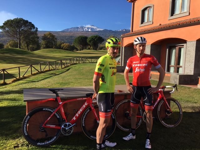 John Degenkolb and Bauke Mollema show off the 2018 Trek-Segafredo colours