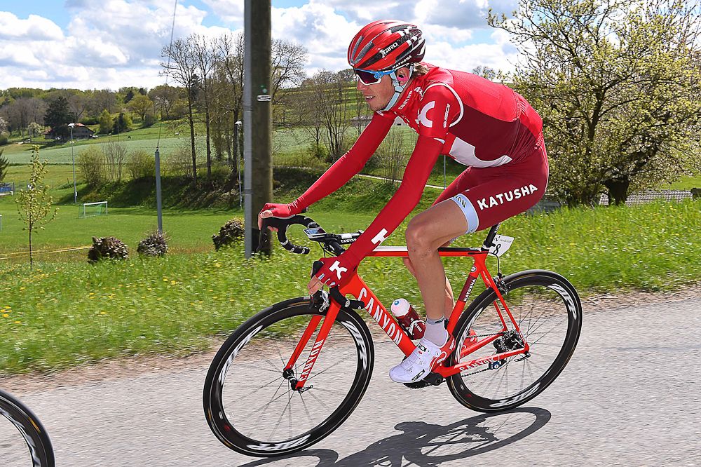Ilnur Zakarin in the peloton during stage 4 at the Tour de Romandie.