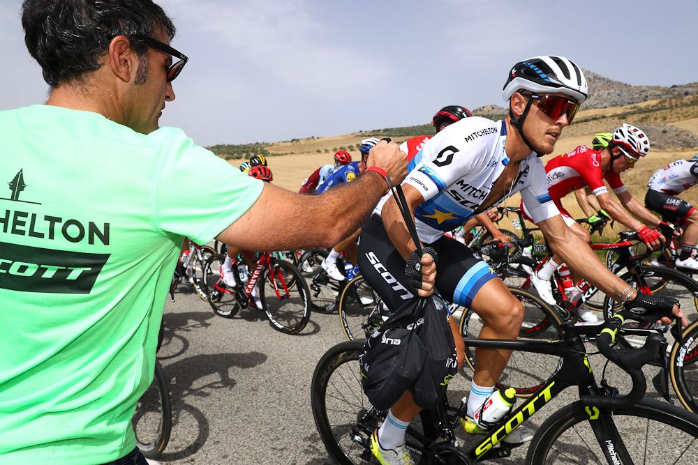 Matteo Trentin grabs lunch during stage 3 at the Vuelta