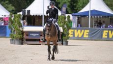 Pictured US rider Hallie Coon and Kapriccio after taking the lead in the CCI5* Luhm&uuml;hlen Horse Trials dressage.