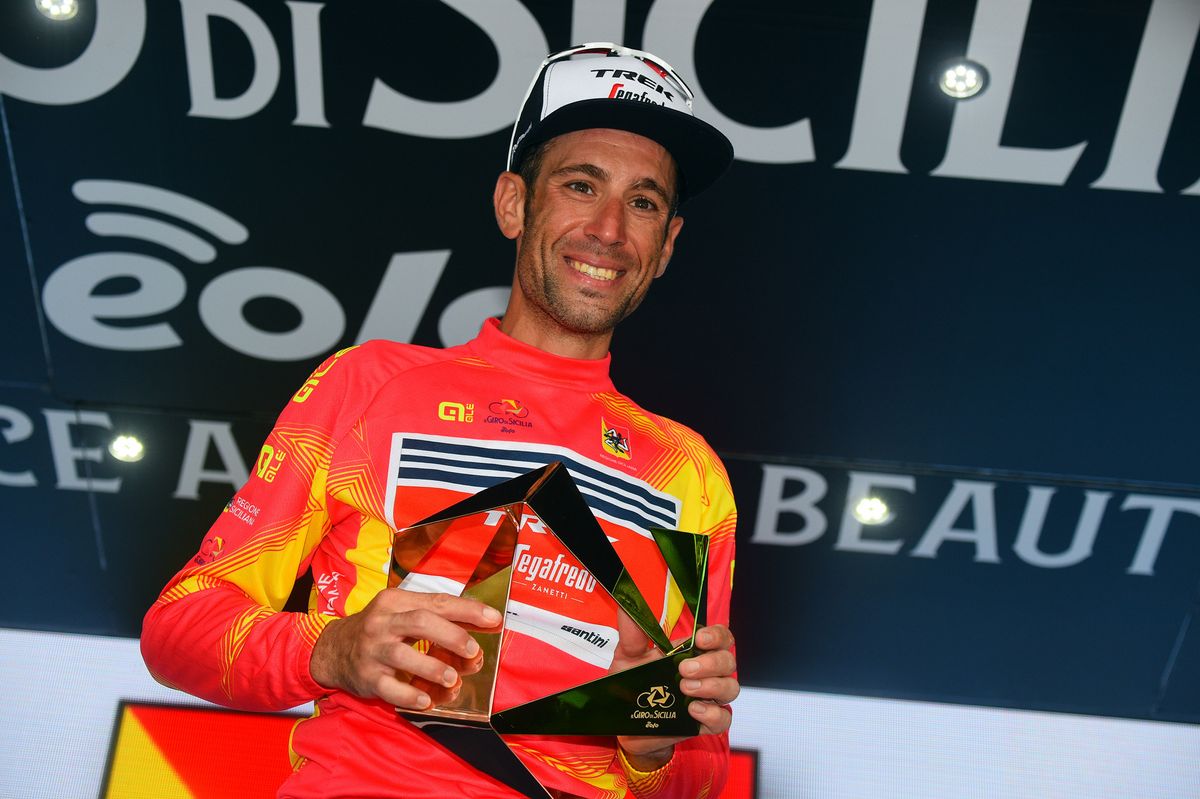 Vincenzo Nibali in the Giro di Sicilia winner&#039;s jersey