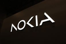The redesigned Nokia Oyj logo on the company's stand on the opening day of the Mobile World Congress at the Fira de Barcelona venue in Barcelona, Spain,
